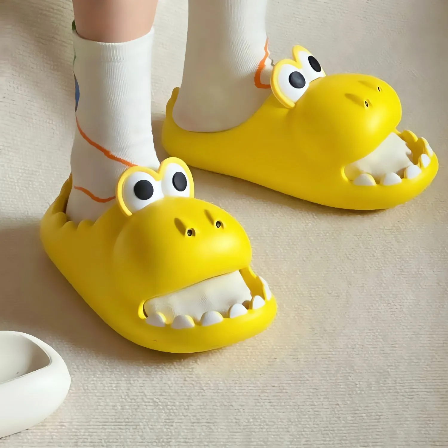 Baby Moo Crocodile Beach Slippers 3D Cartoon Sliders - Yellow