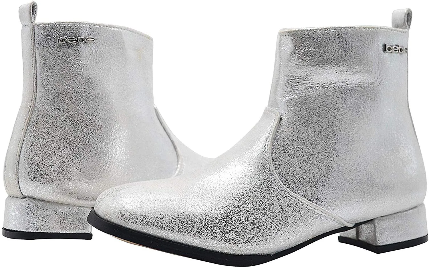 bebe Girls Big Kid Easy Pull-On Mid Calf Sparkly Metallic Dress Boots with Low Heel