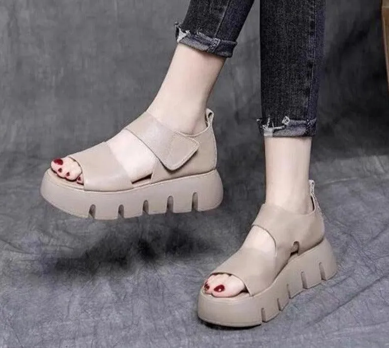 Block Heel Peep Toe Wedge Sandals