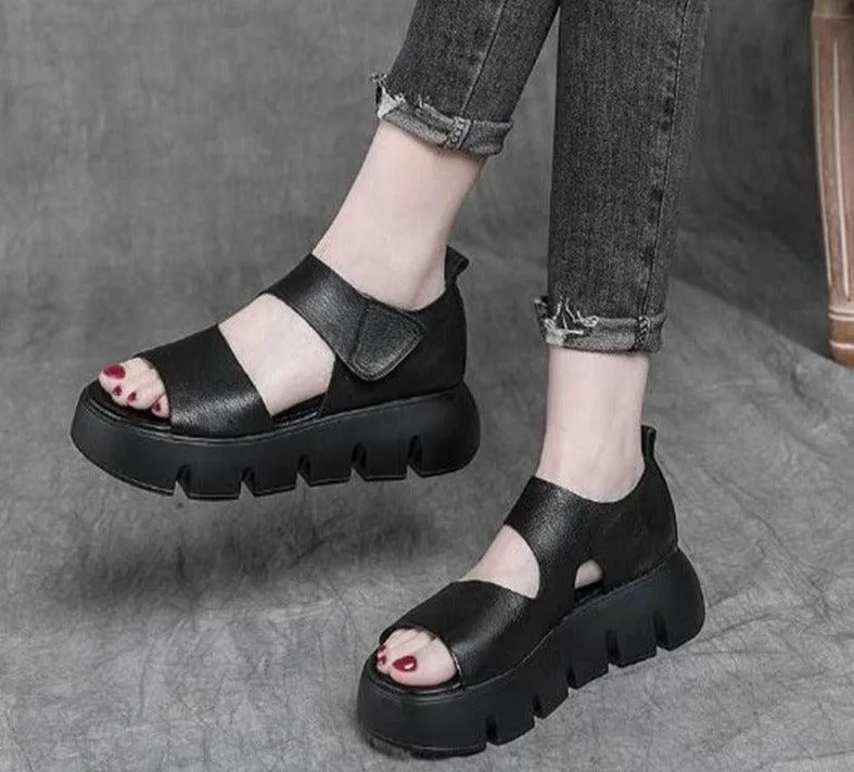 Block Heel Peep Toe Wedge Sandals