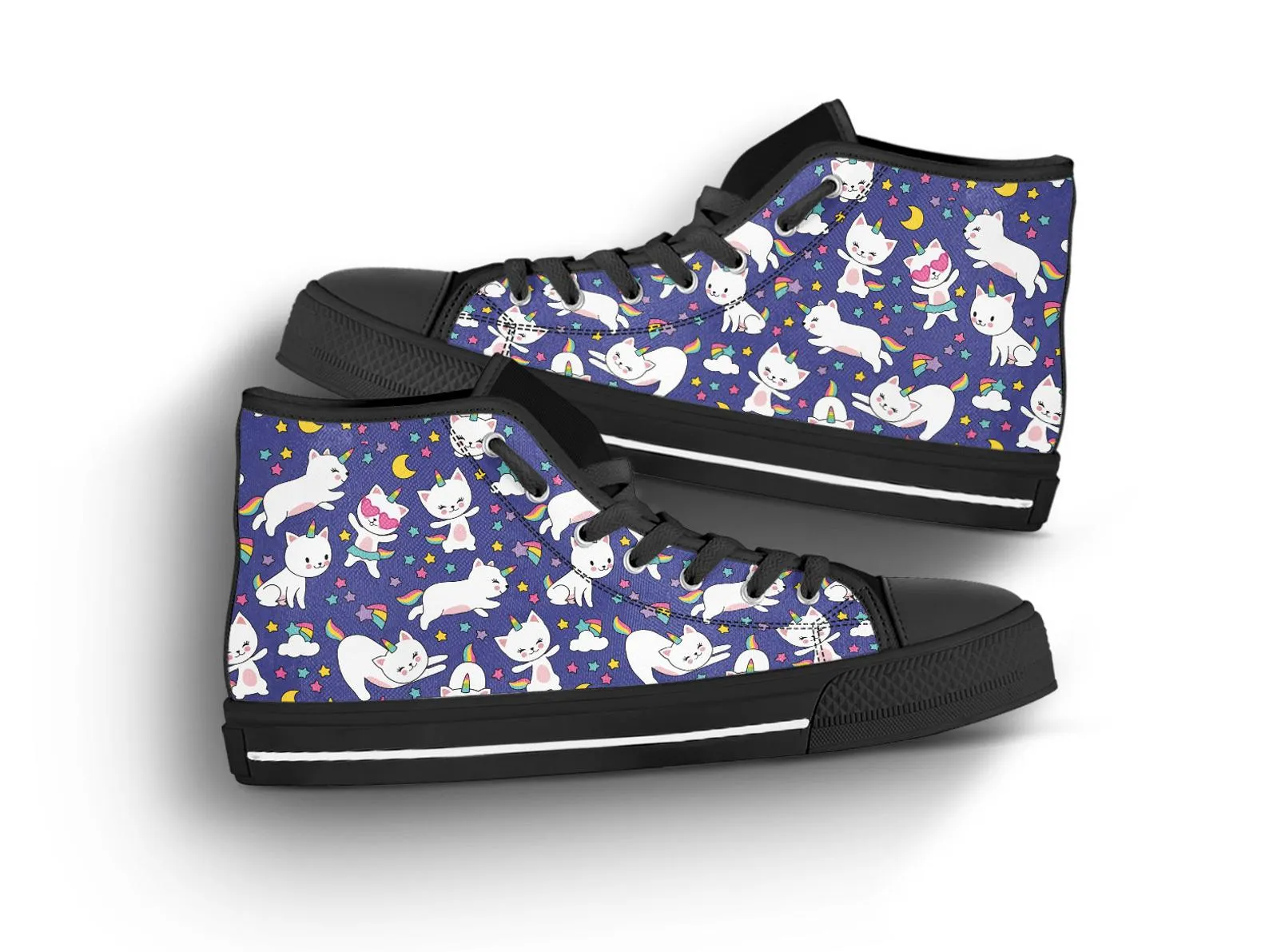 Blue Cat Shoes Cat Sneakers Cat Print Pattern Cute Shoes Cat Lover Gifts Custom High Top Converse Style Sneakers For Adults Women & Men