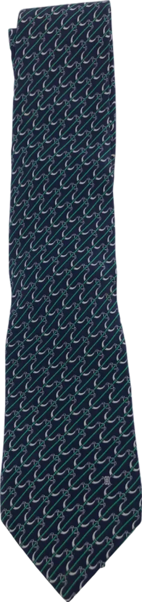 Celine Blue/Green Chain Link Pattern Silk Tie