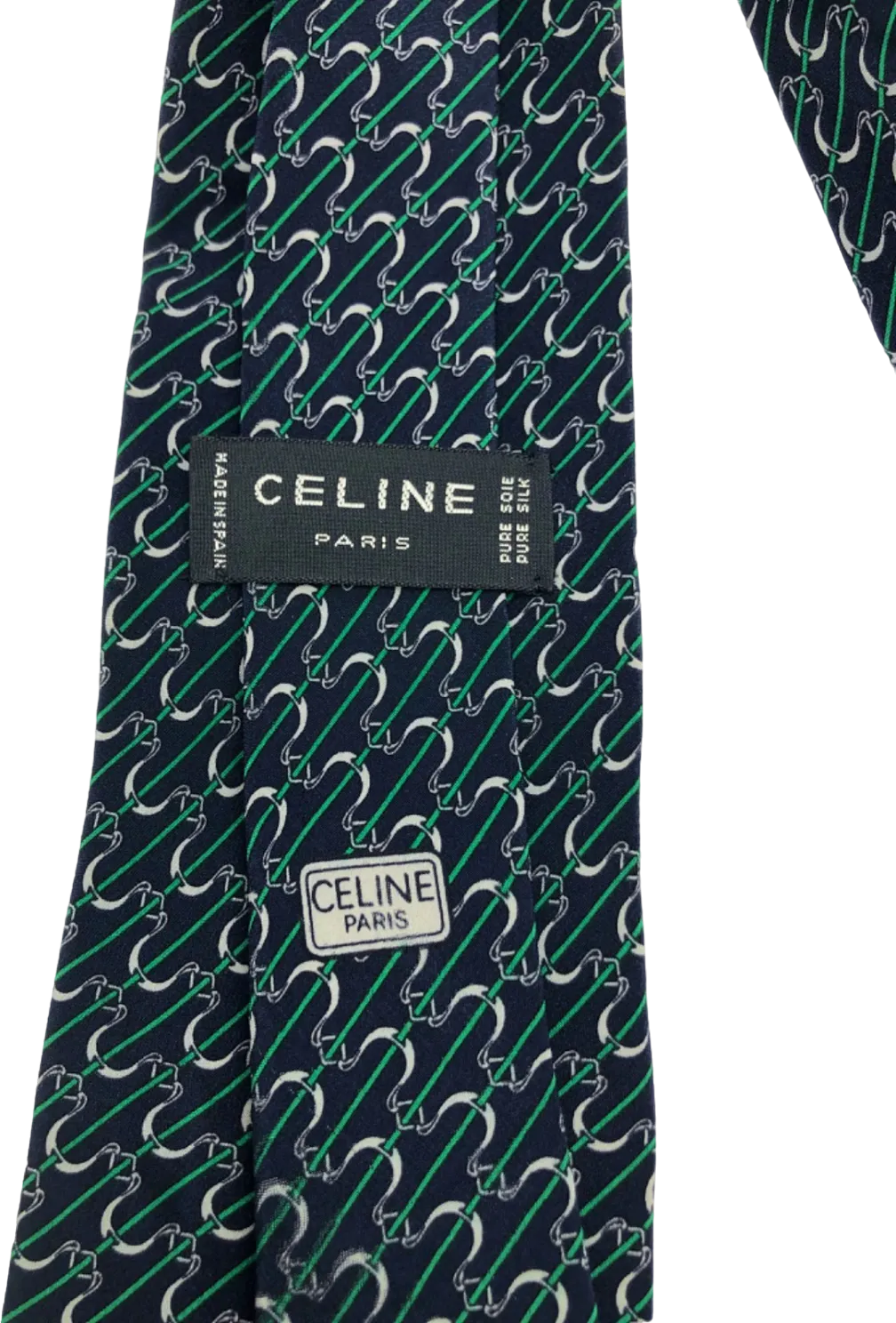 Celine Blue/Green Chain Link Pattern Silk Tie