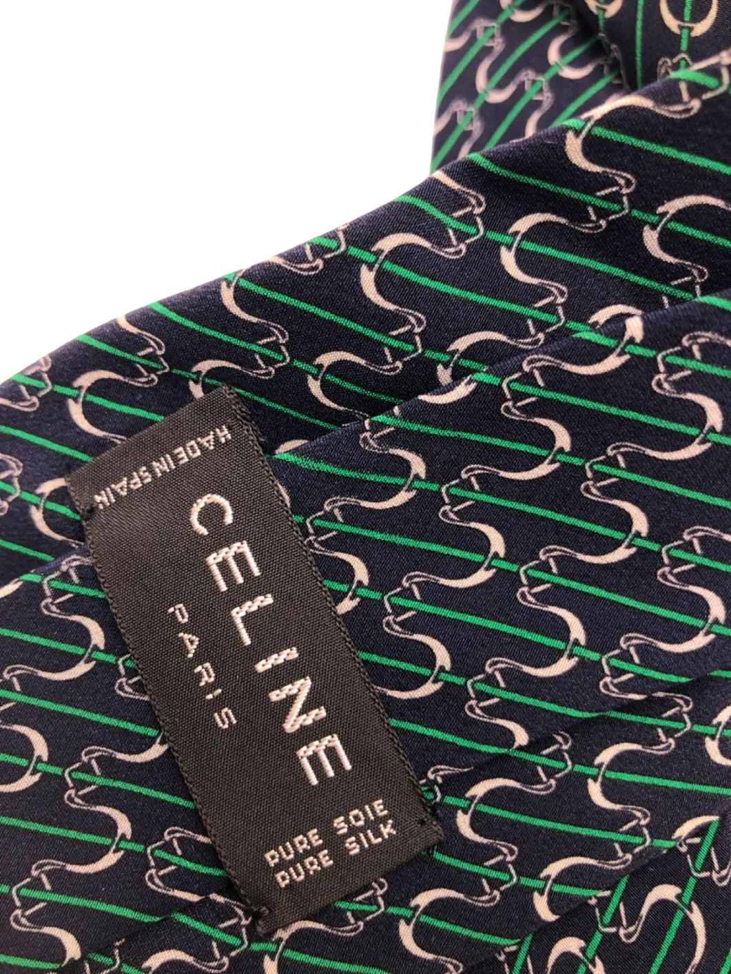 Celine Blue/Green Chain Link Pattern Silk Tie