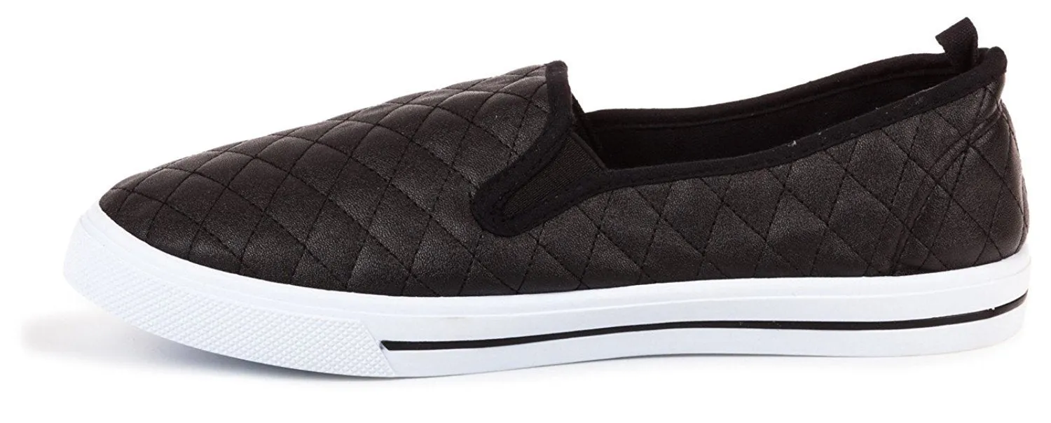 Chatties Ladies Quilted Slip-On Women Sneaker (7-8 B(M) US, Black)