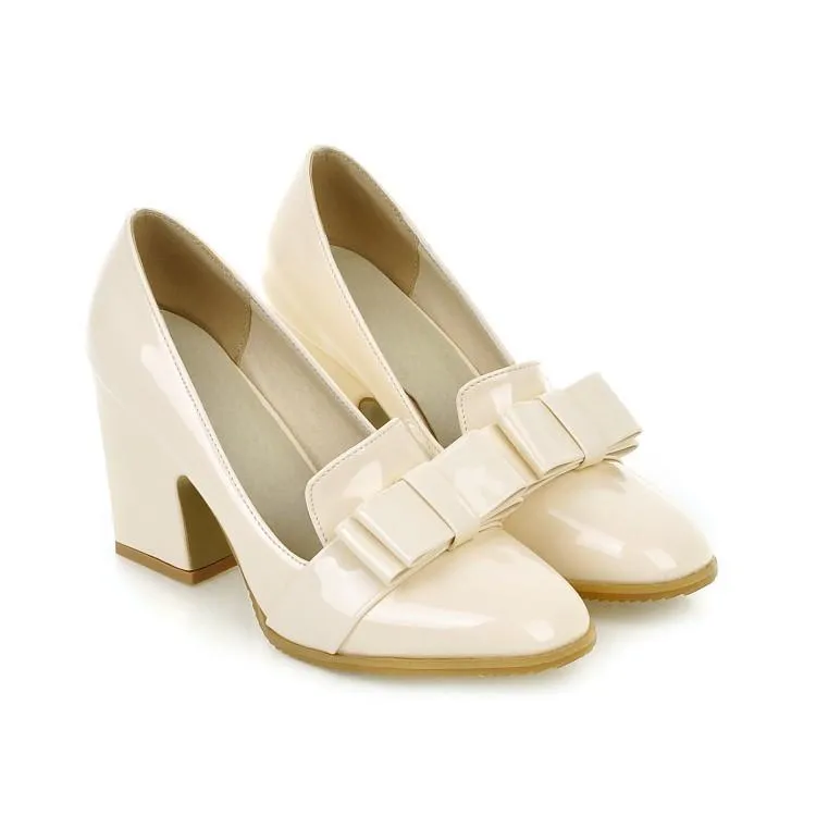 Chunky High Heelss Bow Shallow Toe Women Chunky Pumps Shoes Woman