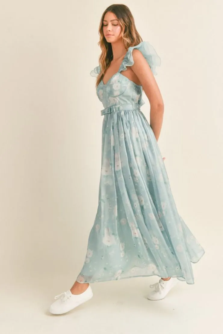 Daphne Floral Print Organza Maxi Dress