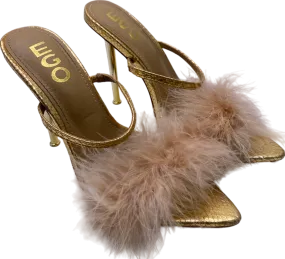 EGO Gold Faux Fur Feathered High Heels Sandals UK 5