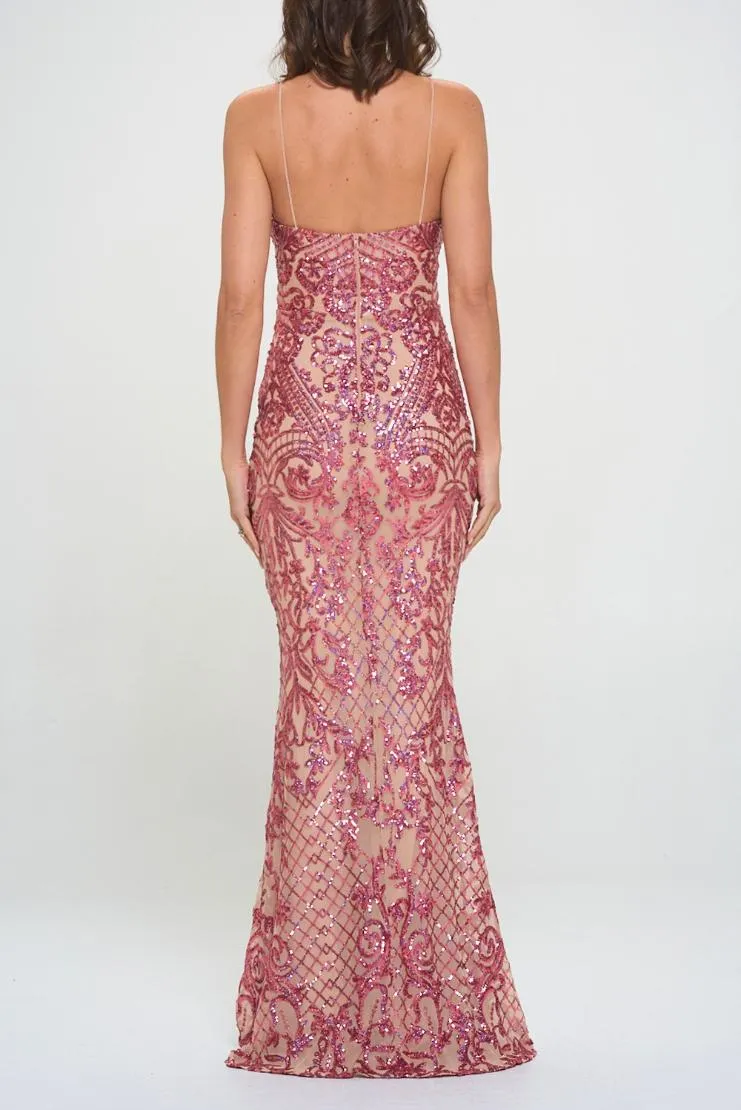 Eva Sequin Hot Pink & Nude Mermaid Maxi