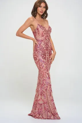 Eva Sequin Hot Pink & Nude Mermaid Maxi