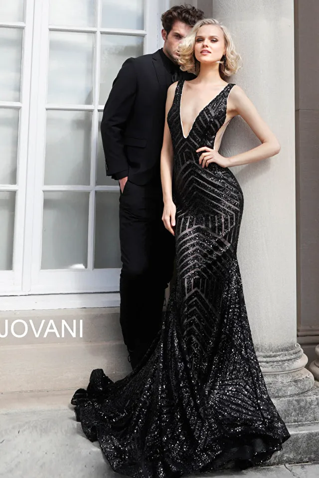 Jovani 59672 Sequin Embellished V Neck Gown