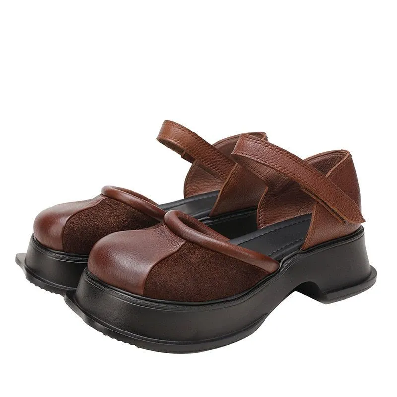 Leather Thick Heel Sandals - Women's Casual Shoes QB144