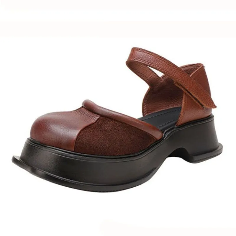 Leather Thick Heel Sandals - Women's Casual Shoes QB144