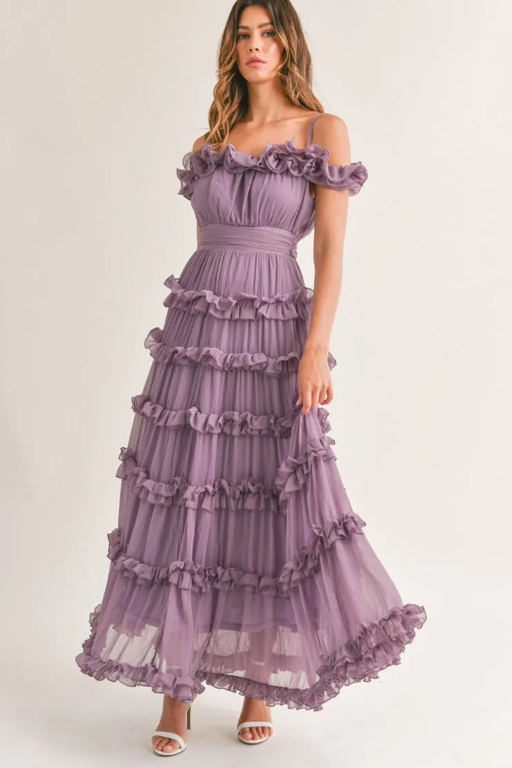 Leylani Lavender Ruffle Tiered Maxi Dress