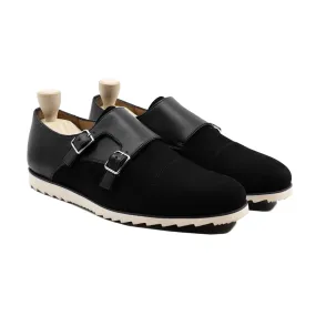 Loki - Men's Black Calf and Kid Suede Double Monkstrap