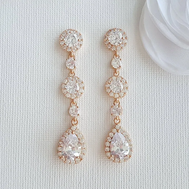 Long Rose Gold Teardrop Earrings- Reagan