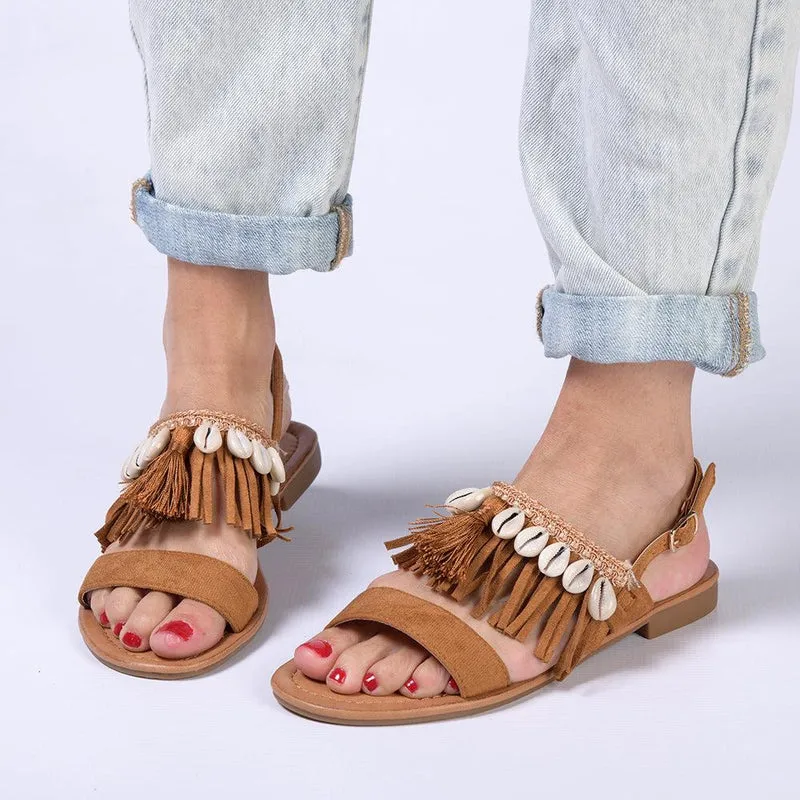 Madison Carter Fringe Sandals - Camel