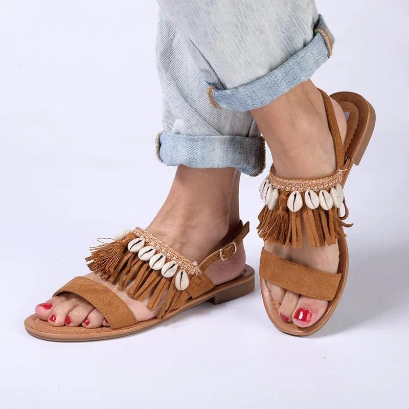 Madison Carter Fringe Sandals - Camel