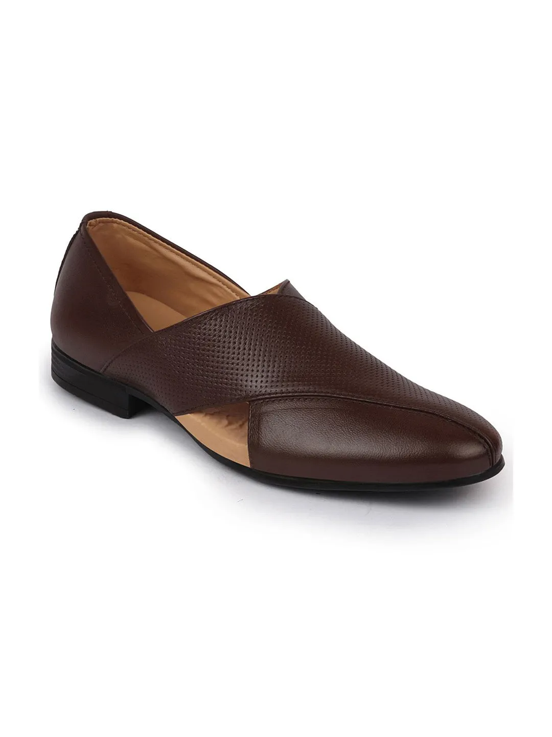 Men Formal Brown Peshawari Front Open Leather Slip On Shoes