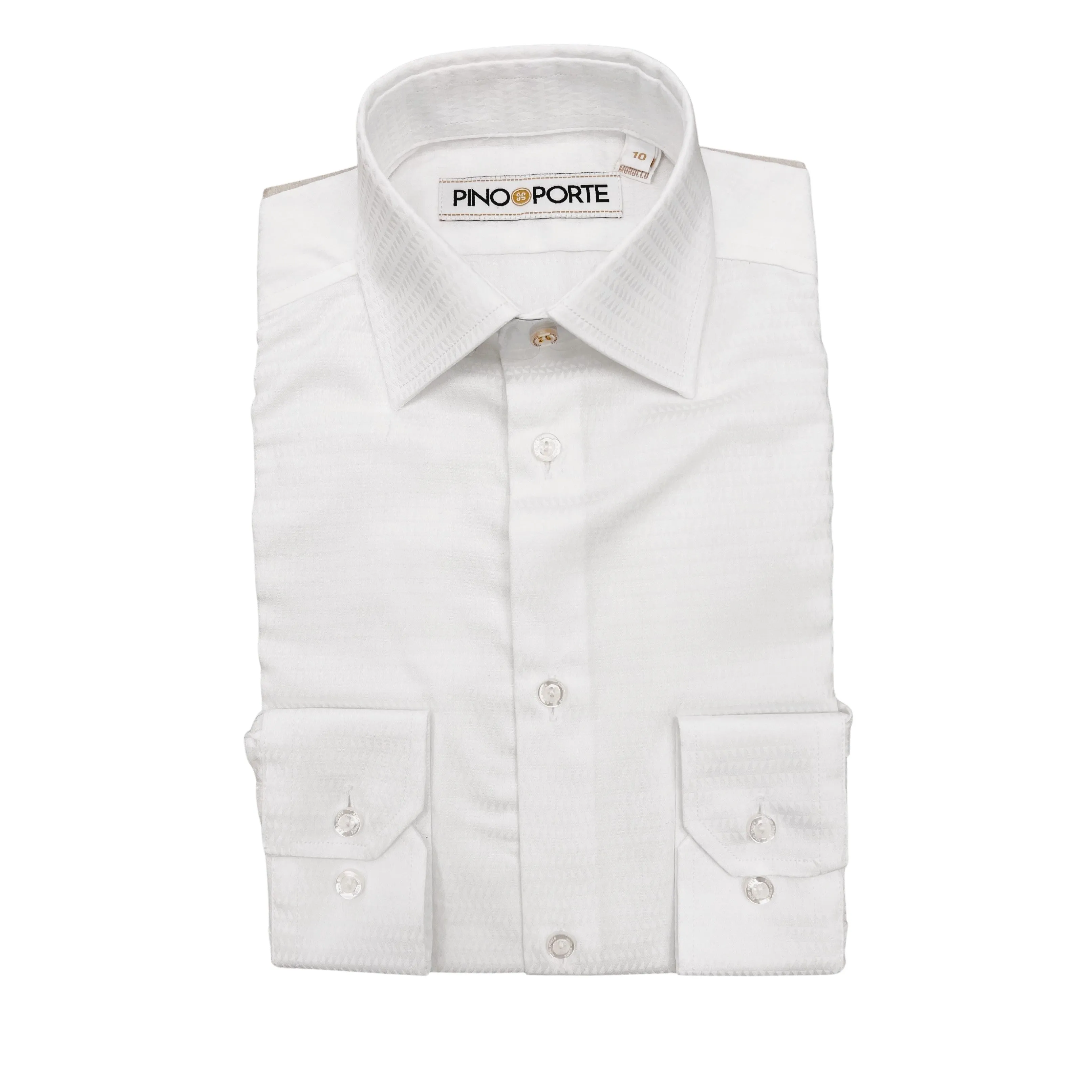 PinoPorte Boys White Cotton Textured Dress Shirt_ ZH004