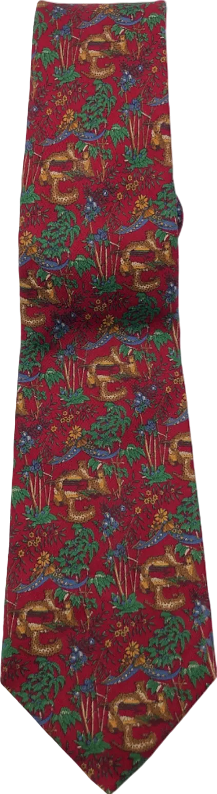 Salvatore Ferragamo Red Animal Print Silk Tie