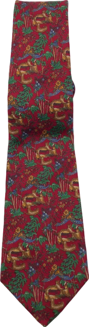 Salvatore Ferragamo Red Animal Print Silk Tie