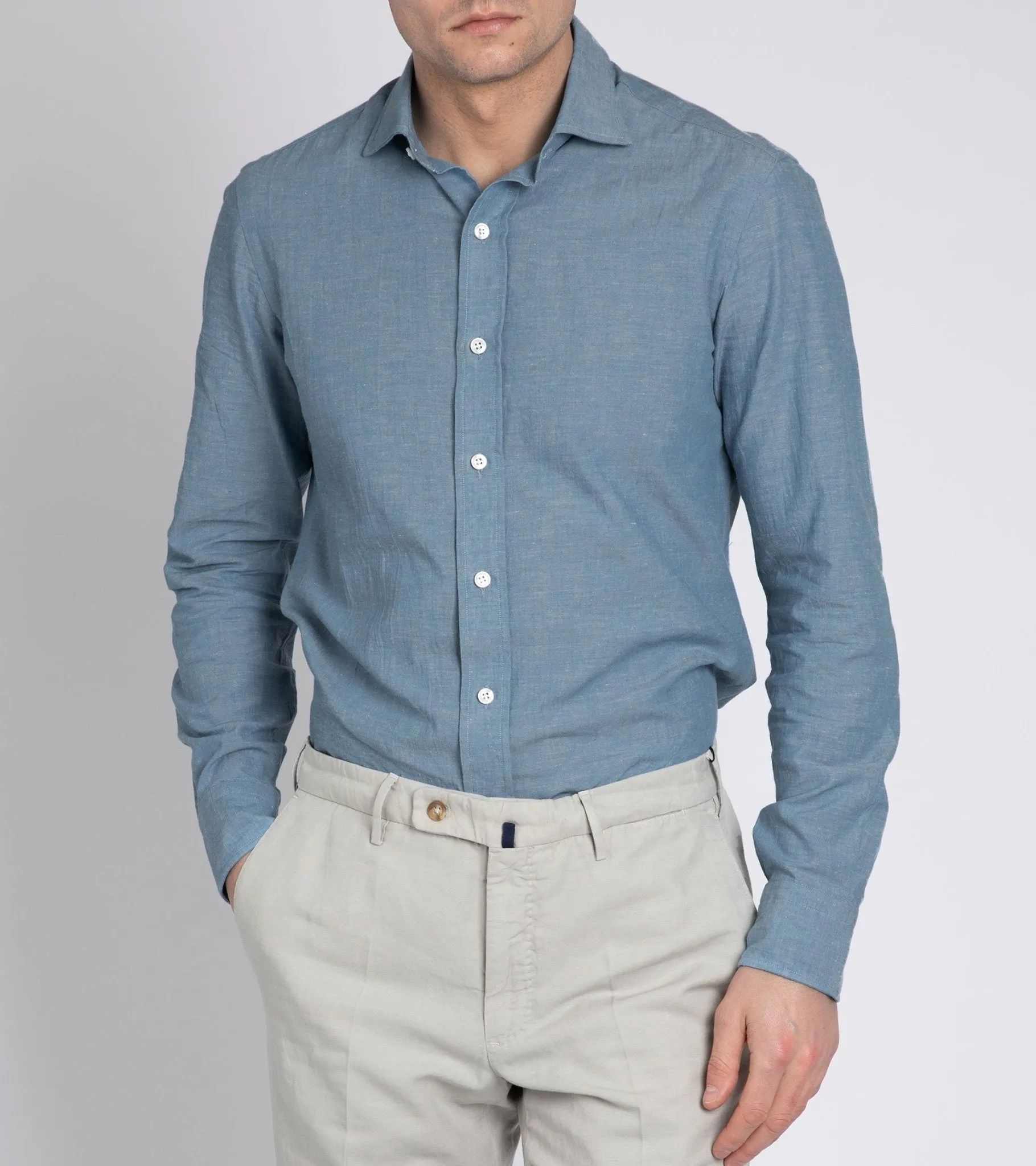 Salvatore Piccolo Cotton Linen Shirt: Blue