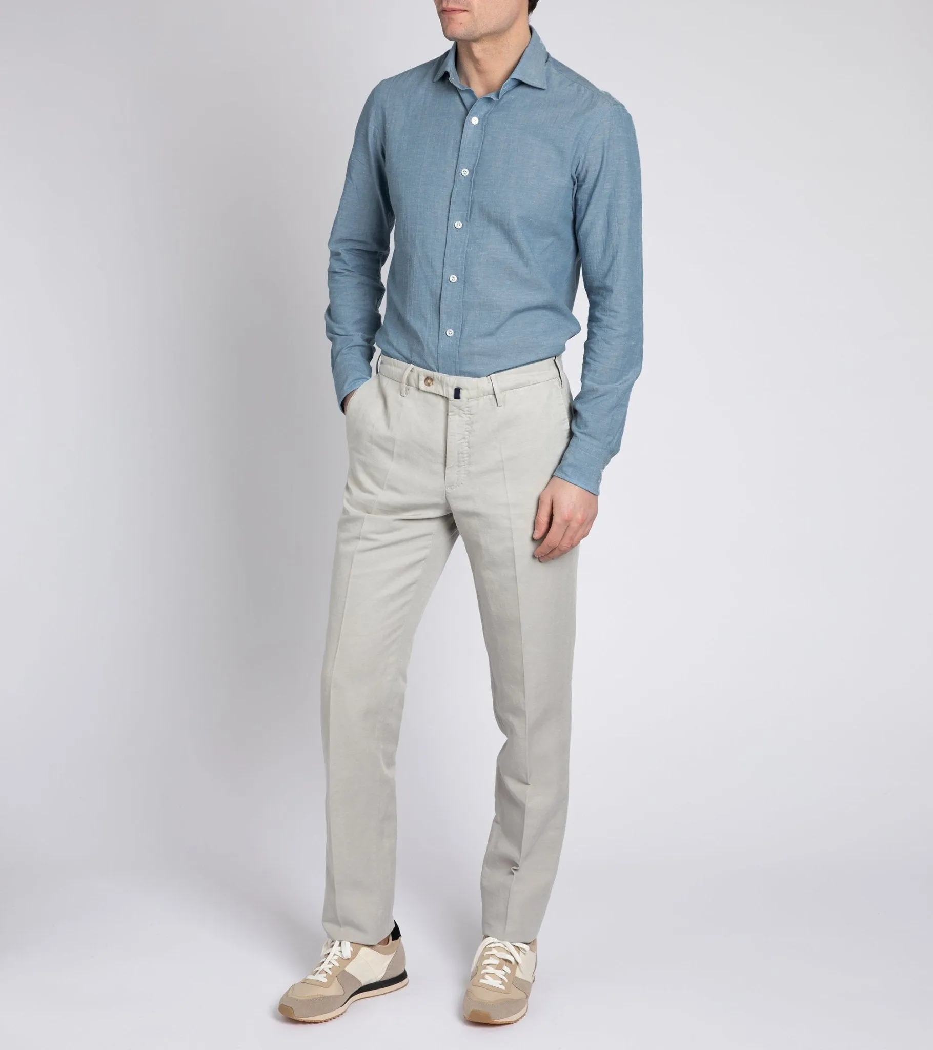 Salvatore Piccolo Cotton Linen Shirt: Blue