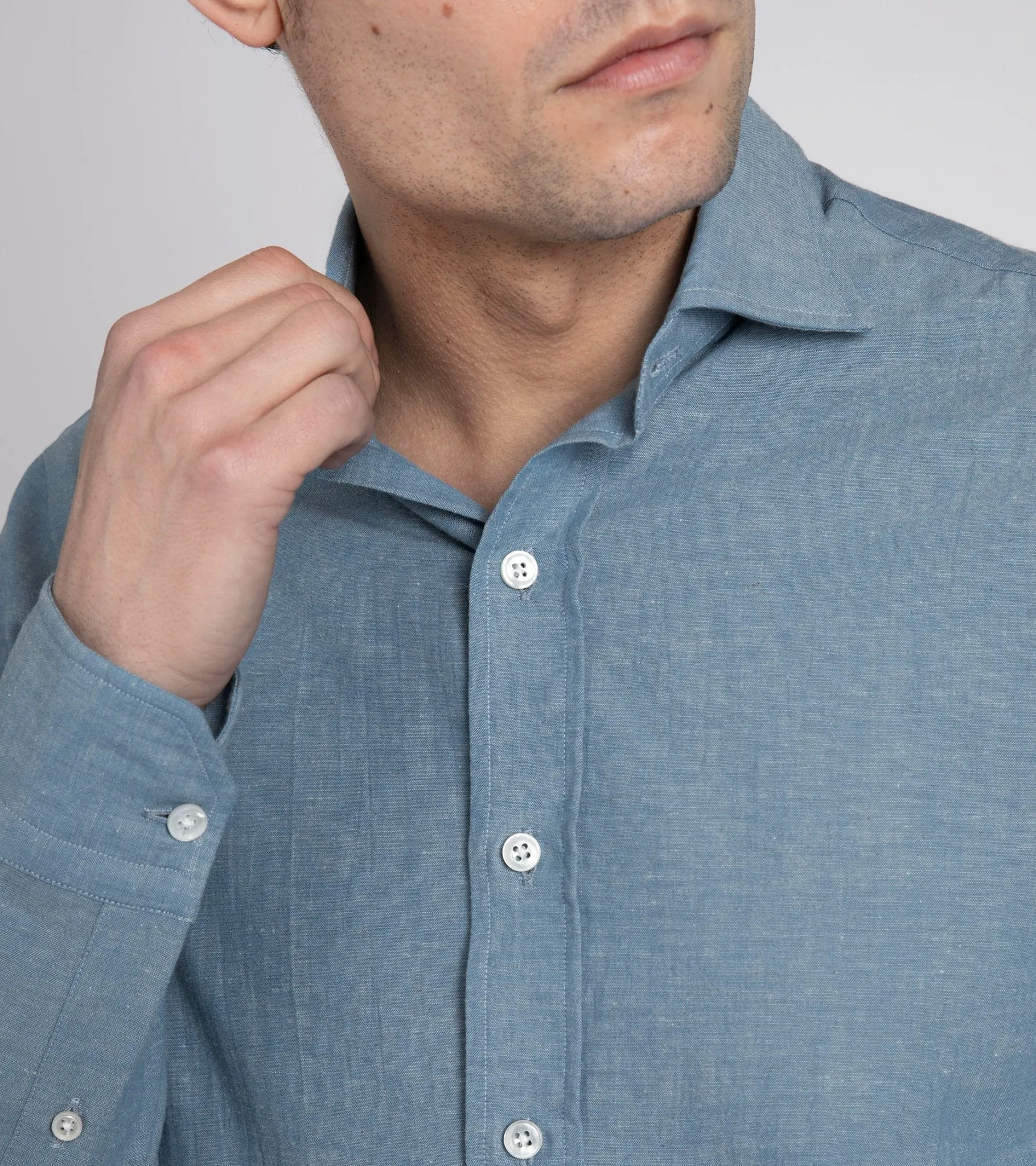 Salvatore Piccolo Cotton Linen Shirt: Blue