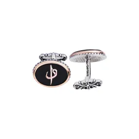 Silver Onyx Stone Oval Cufflink With Alif Vav Inlaid