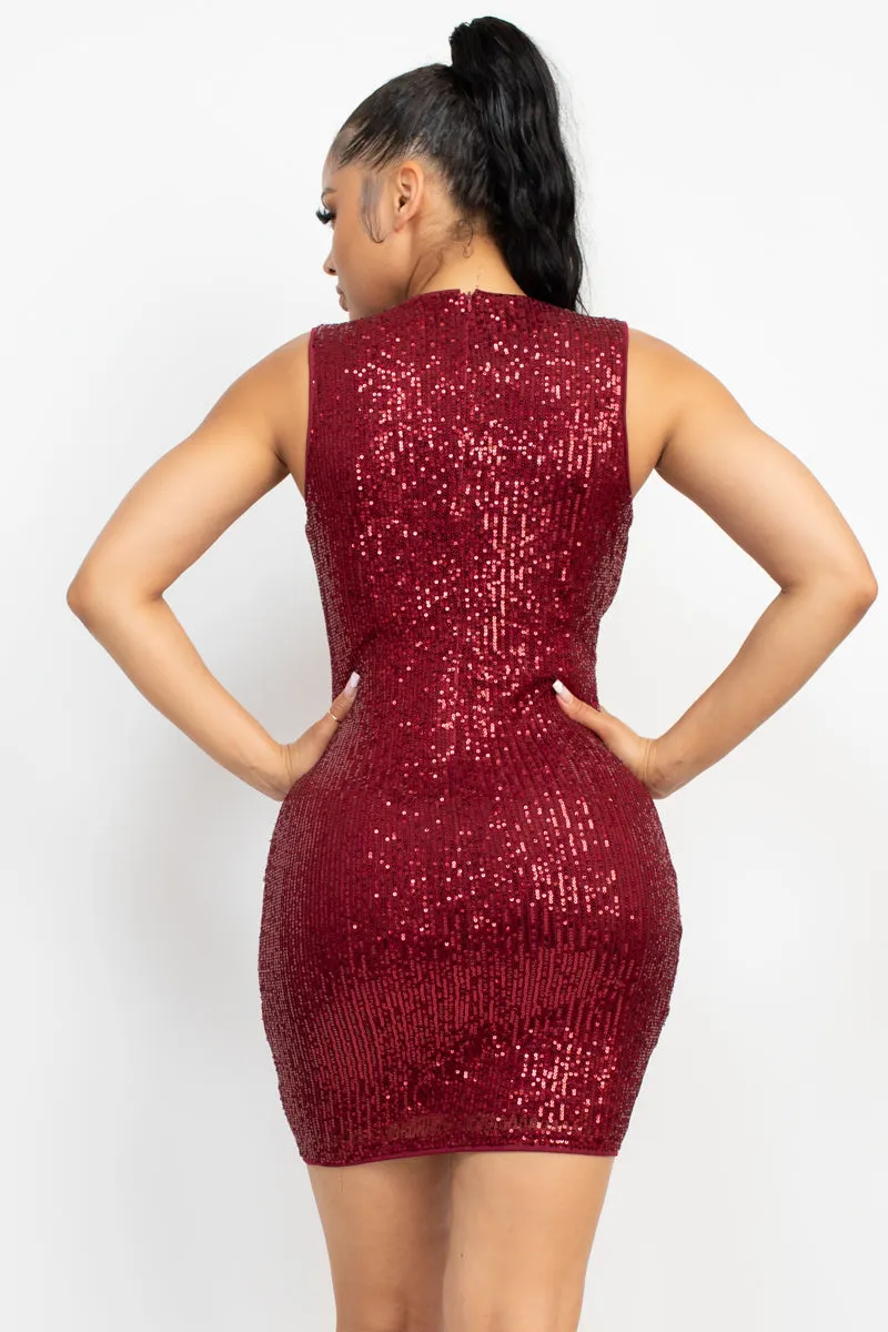 Sleeveless Sequin Mesh Bodycon Mini Short Dress