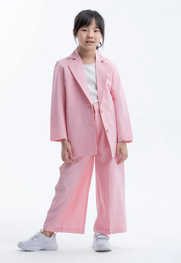 Solid Notch Lapel Blazer And Wide Leg Trousers Set