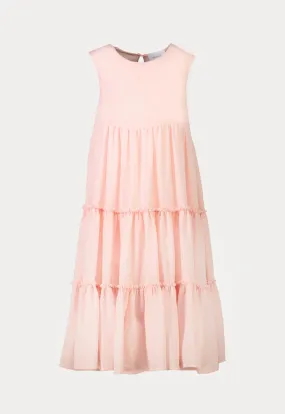 Solid Sleeveless Frill Tiered Flare Dress