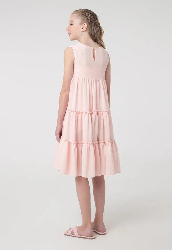 Solid Sleeveless Frill Tiered Flare Dress