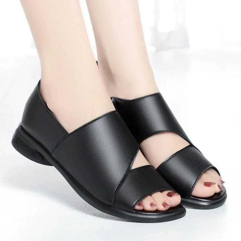 TM115 Women's Leather Flat Sandals: Comfortable Casual Shoes