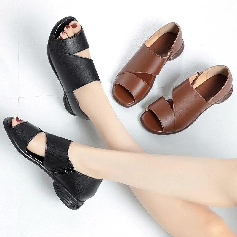 TM115 Women's Leather Flat Sandals: Comfortable Casual Shoes