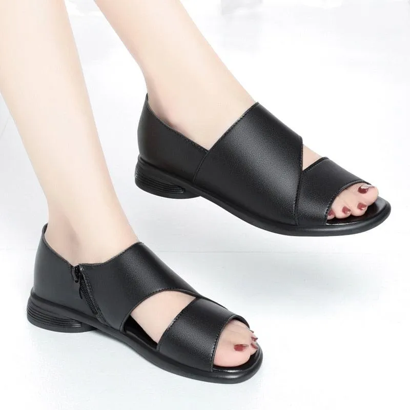 TM115 Women's Leather Flat Sandals: Comfortable Casual Shoes