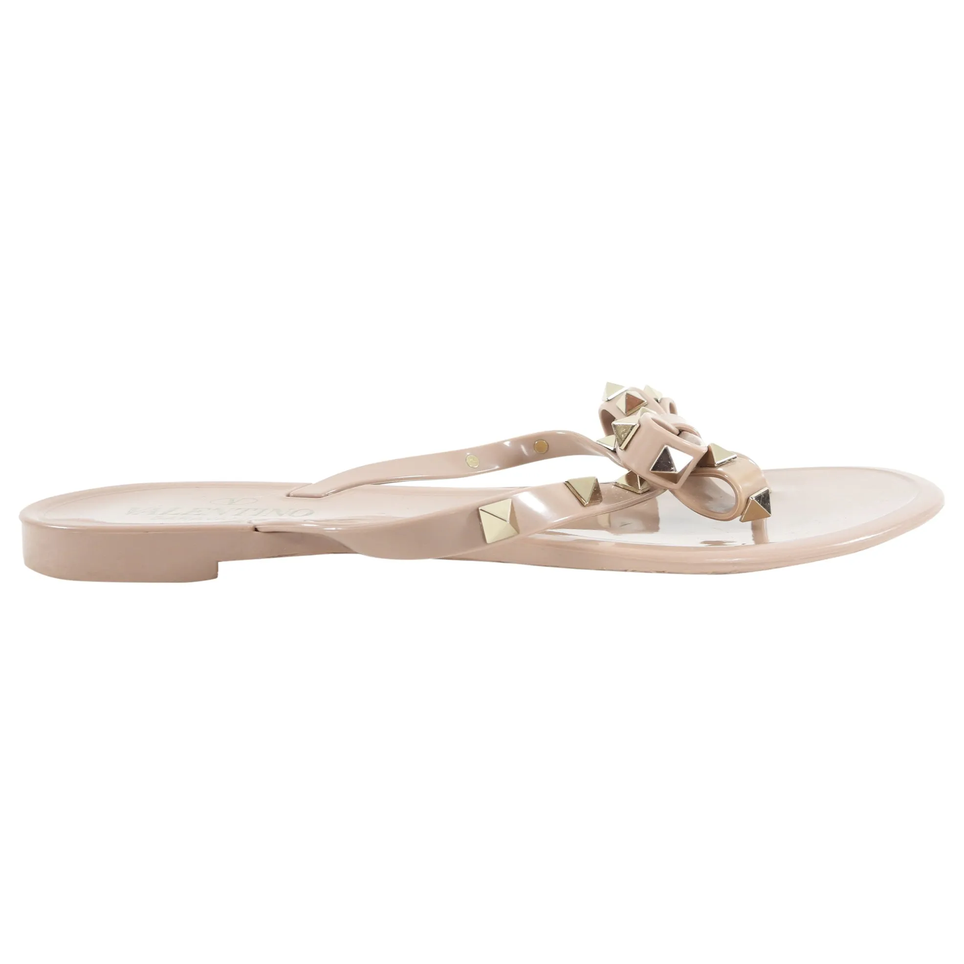 Valentino beige Jelly Bow Rock Stud Flip Flops - 37