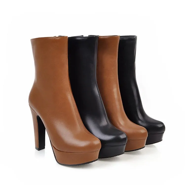 Women Shoes Thick Heel High Heel Faux Leather Platform Short Boots