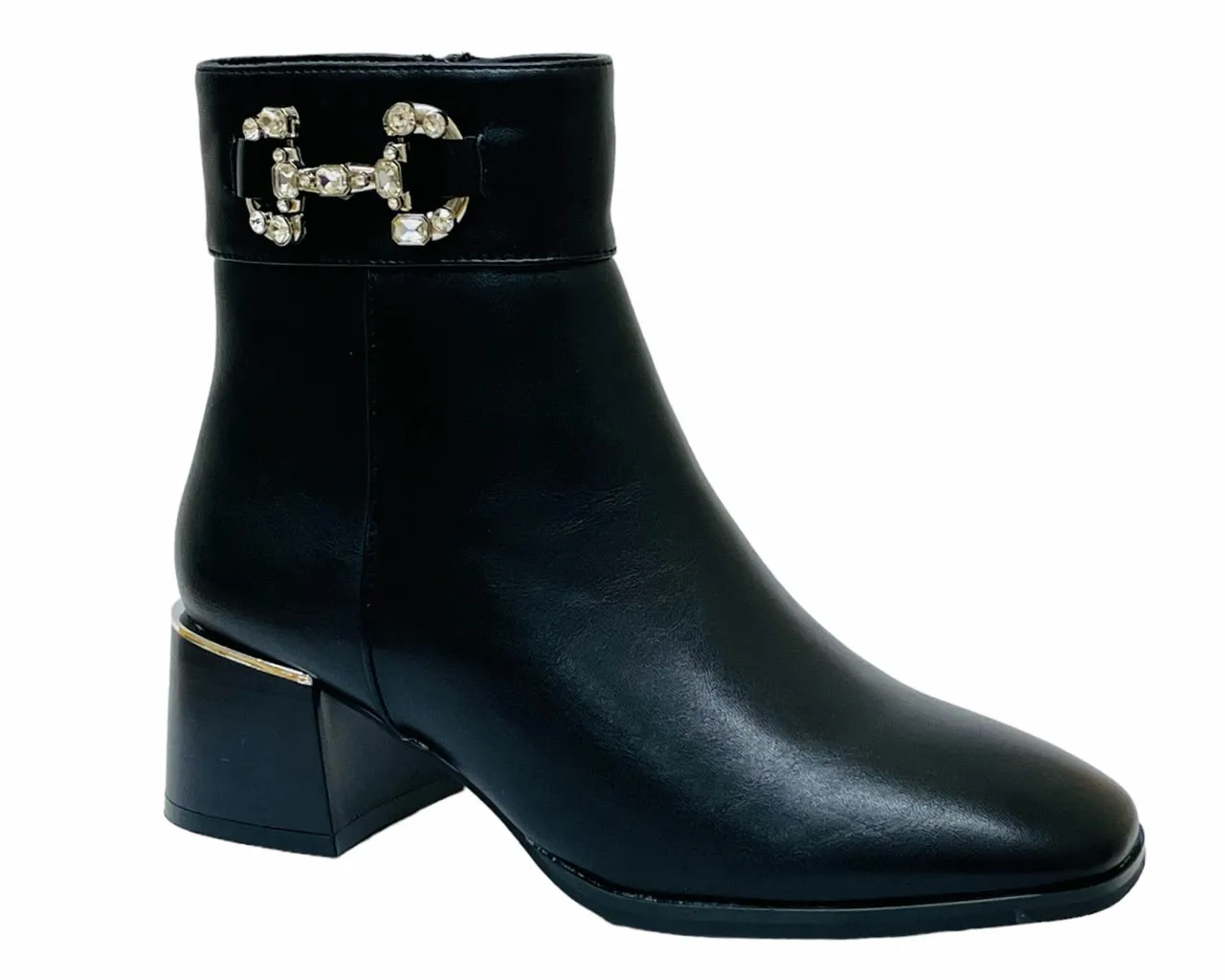 Women's Diamante Block Heel Zip Ankle Boots