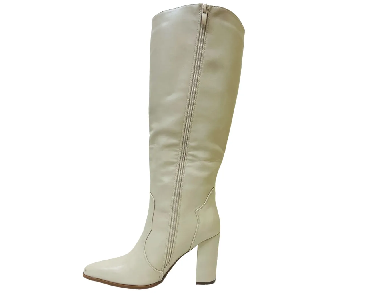 Women's Faux Leather Knee High Block Heel Boots