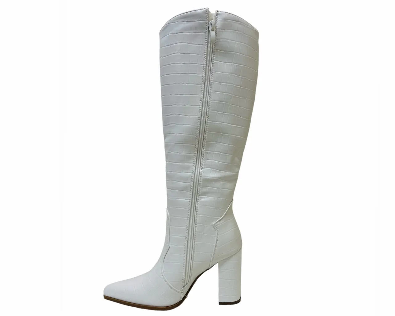 Women's Faux Leather Knee High Block Heel Boots