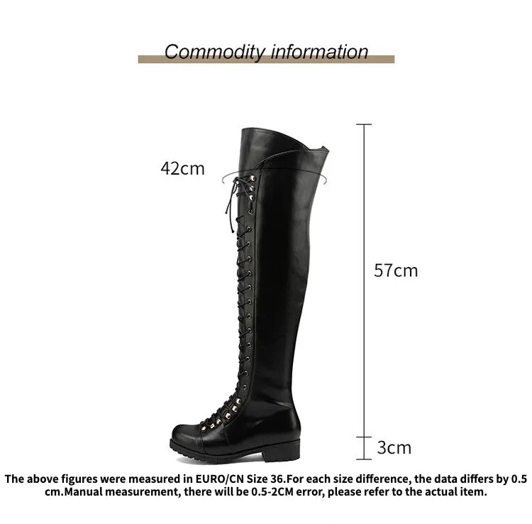 Women's Lace Up Block Heel Riding Over the Knee Boots