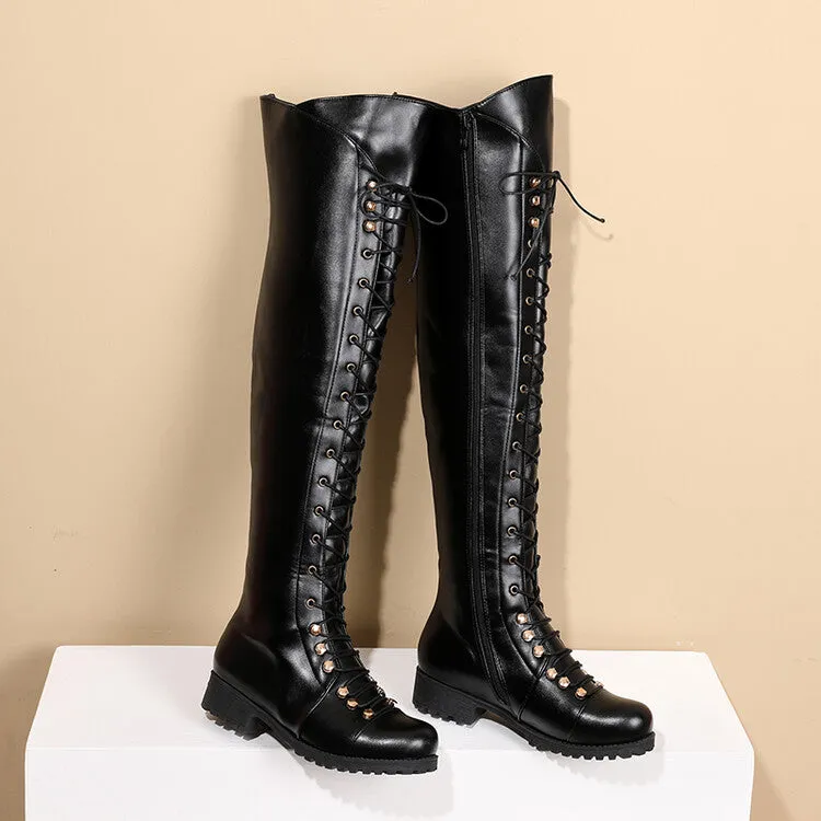 Women's Lace Up Block Heel Riding Over the Knee Boots