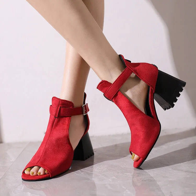 Women's Open Toe Cutout Buckle Straps Block Chunky Heel Sandals