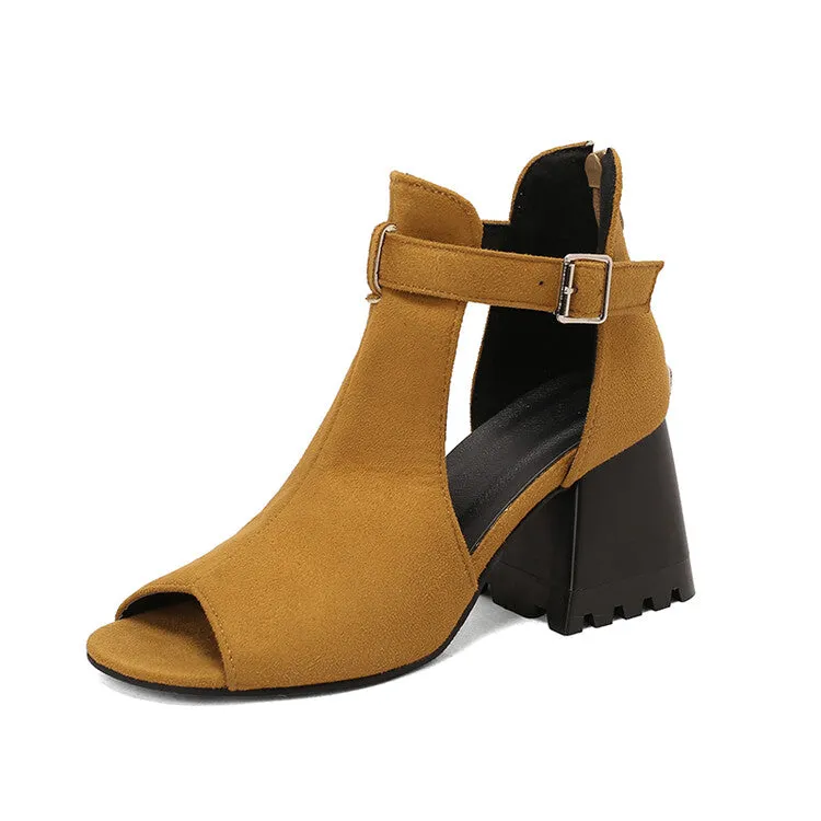 Women's Open Toe Cutout Buckle Straps Block Chunky Heel Sandals